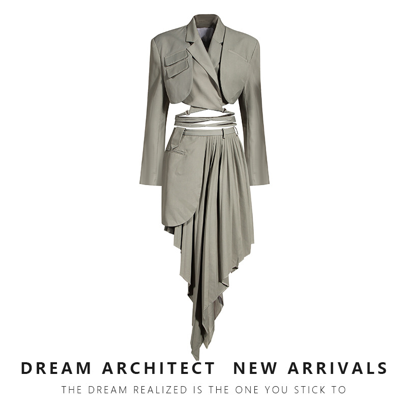 Women'S Asymmetrical Mini Skirt Suit Set Trendy Polyester