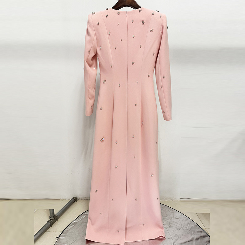 Elegant Long Sleeve A-Line Dress With Beading And Rhinestones - Image 2