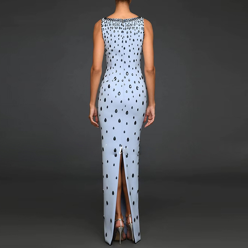 Fashion Beaded Sequin Maxi Dress With U-Neck - Image 2