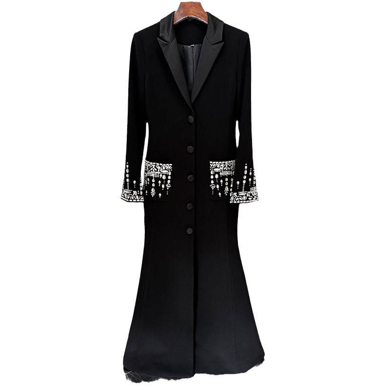 Elegant Tailored Satin Dress With Beaded Embellishments - Image 5