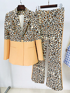 Trendy Color Block Blazer And Flared Pants Set - Image 8
