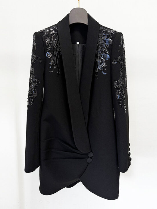 Embroidered Pearl Detail Blazer Dress Elegant Fashion