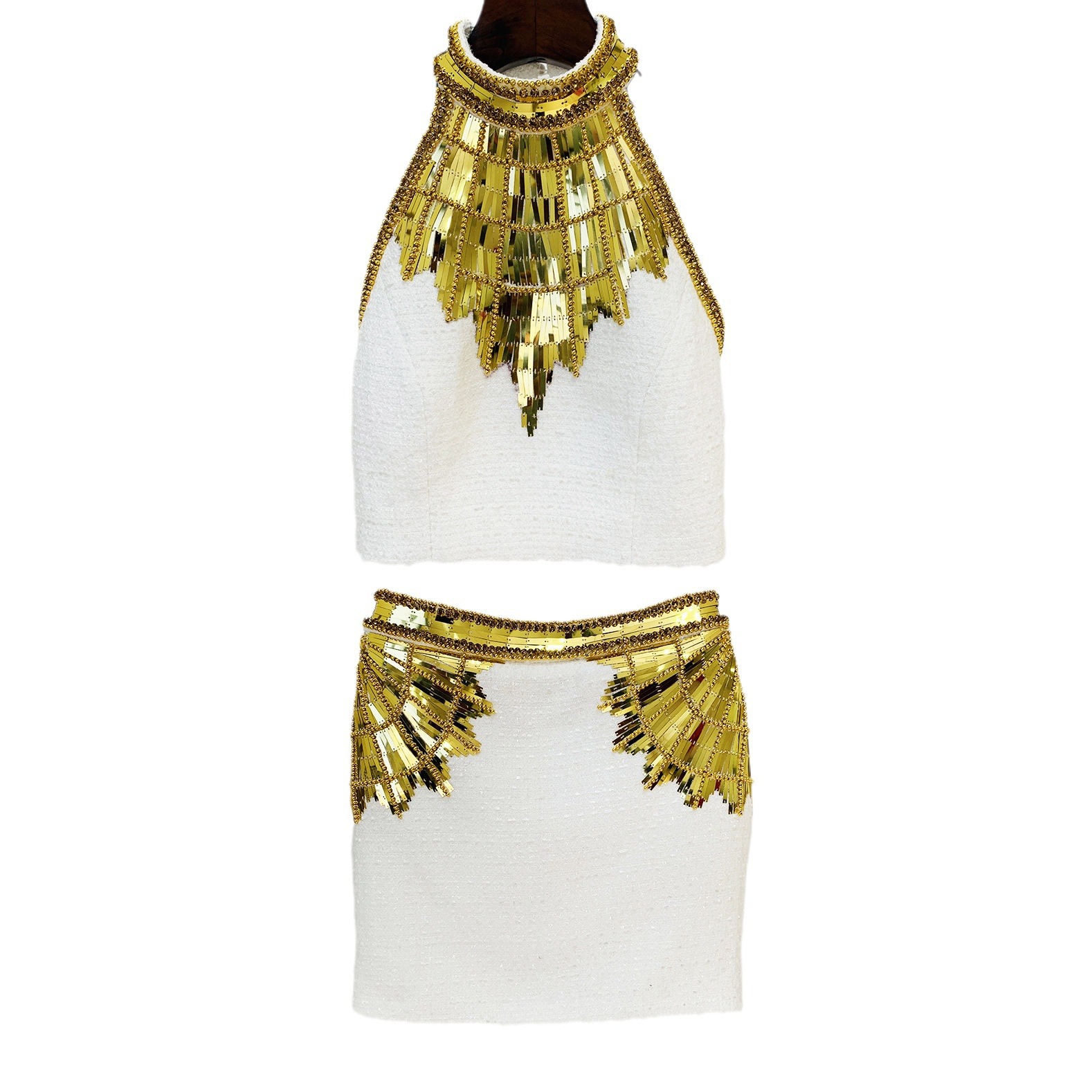 Fashionable Beaded Sequin Halter Neck Top And Mini Skirt Set - Image 5