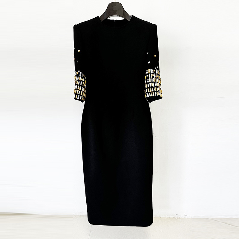 Elegant Black Beaded Midi Dress - Image 2