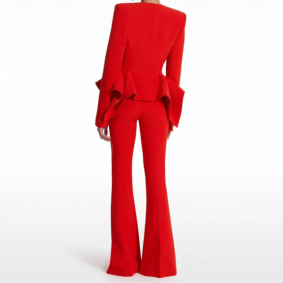 Stylish Ruffled Top Jacket And Flared Pants Set - Image 2