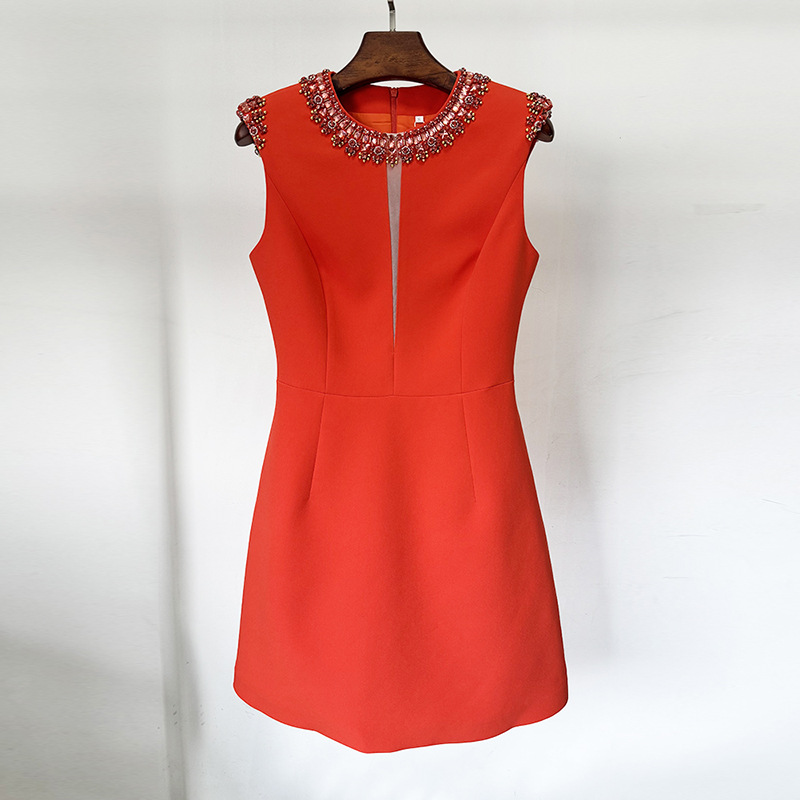 Fashionable Red Beaded Sequin Dress For Women - Image 2
