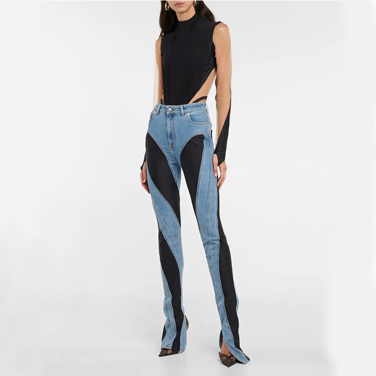 Color Block High-Waisted Skinny Jeans For Women - Image 2