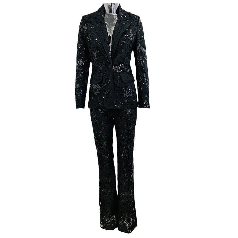 Elegant Embroidered Sequin Blazer And Trousers Set - Image 5