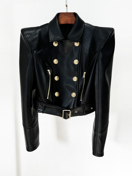 Trendy Motorcycle Jacket With Double Breasted Design