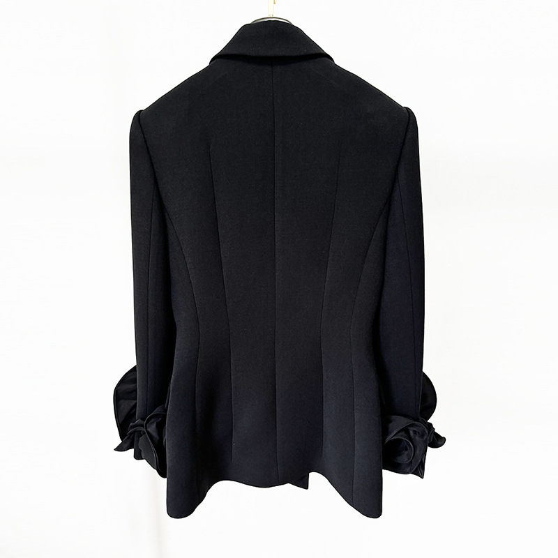 Stylish Double-Breasted Floral Embellished Blazer Jacket - Image 3