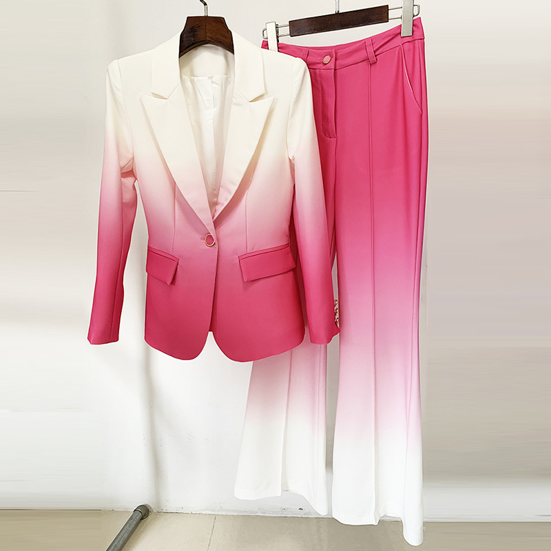 Fashionable Gradient Color Blazer And Flared Pants Set - Image 8