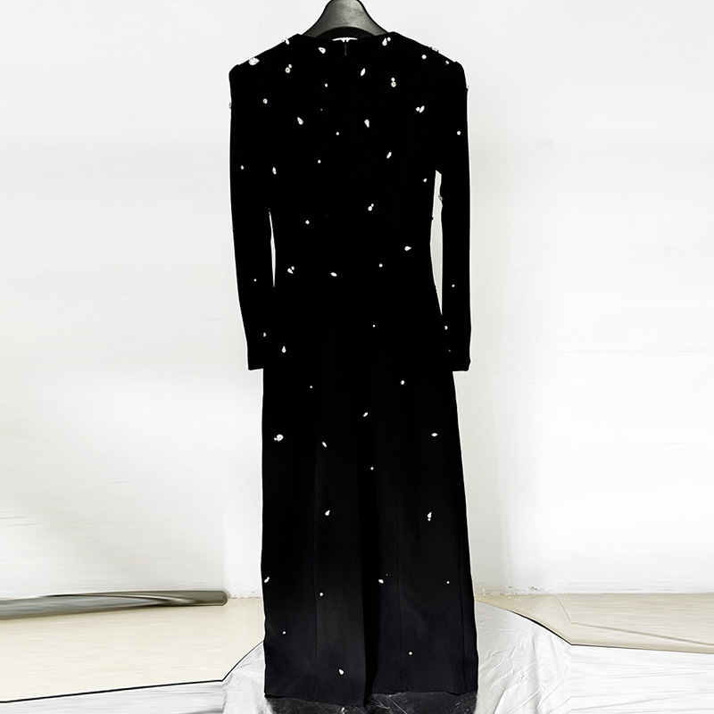 Elegant Beaded Long Sleeve Maxi Dress For Special Occasions - Image 3