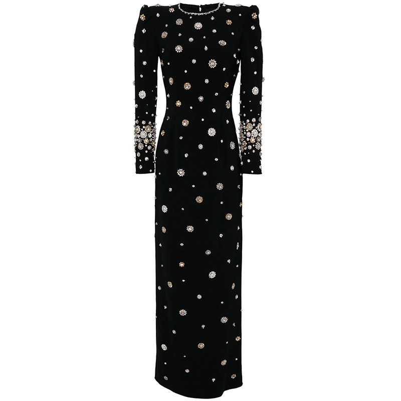 Elegant Long Sleeves Beaded Dress With Round Neck - Image 5