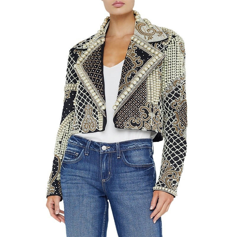 Trendy Pearl Embellished Black Jacket - Image 5