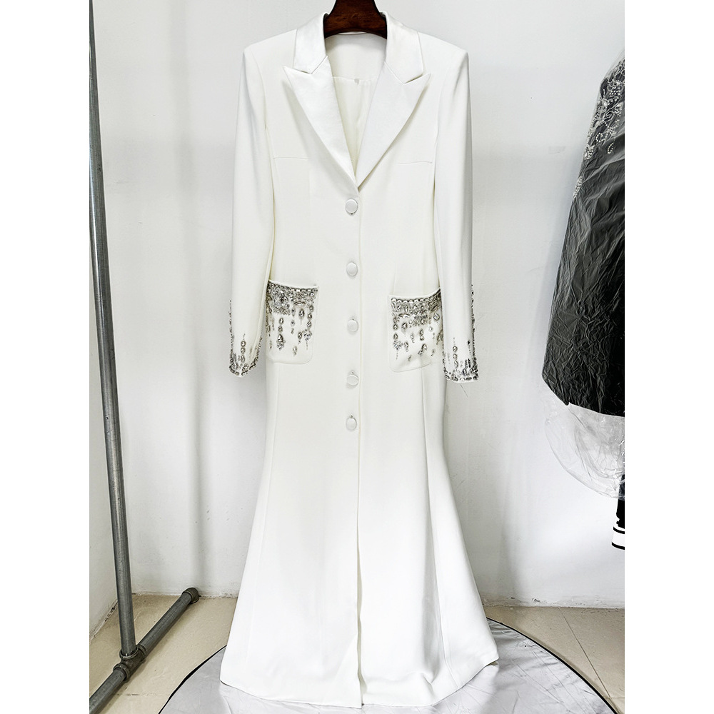 Elegant Tailored Satin Dress With Beaded Embellishments - Image 4