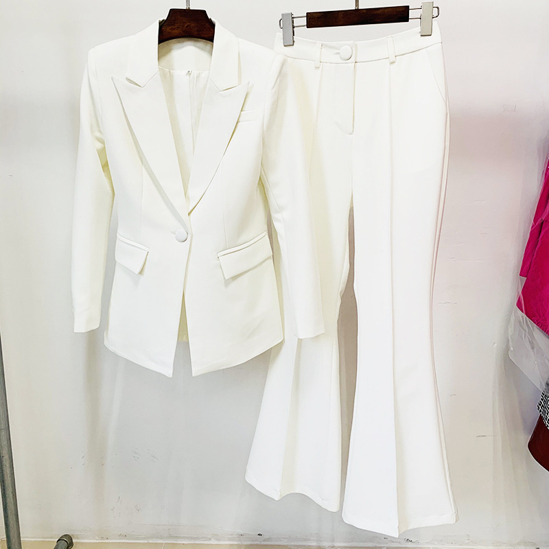 Chic One-Button Blazer And Flare Pants Set - Image 6
