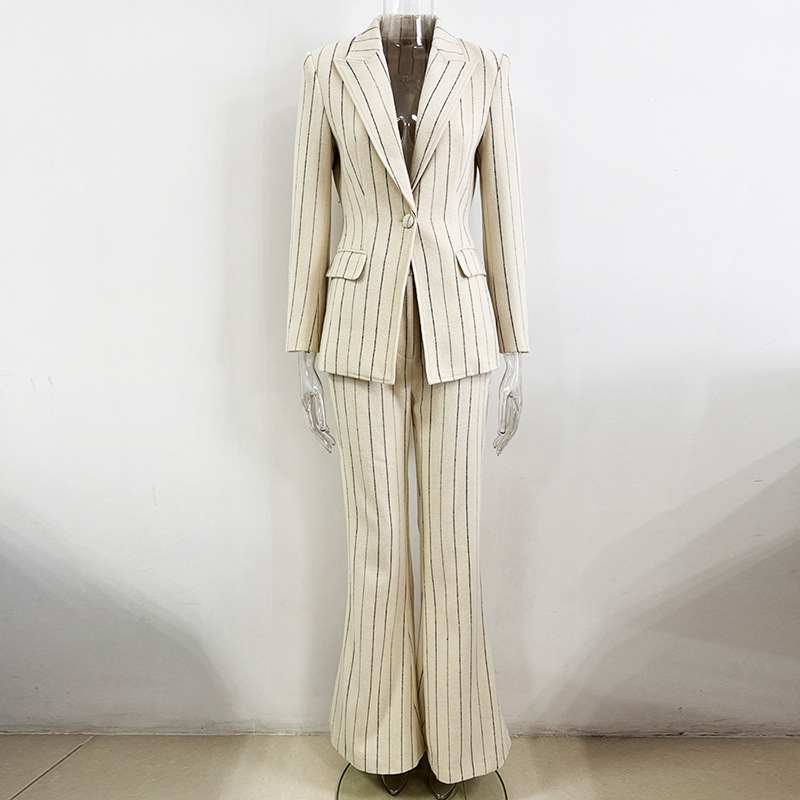 Fashionable Striped Blazer And Pants Set - All-Season Ensemble - Image 4