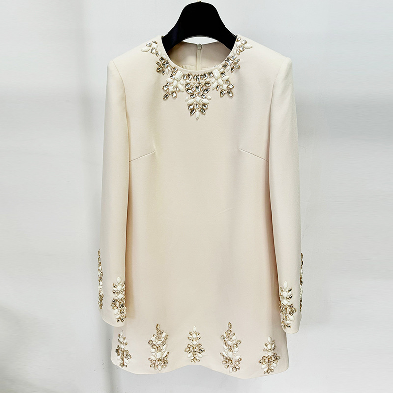 Elegant Beaded Long Sleeve Dress With V-Neck For Women - Image 6