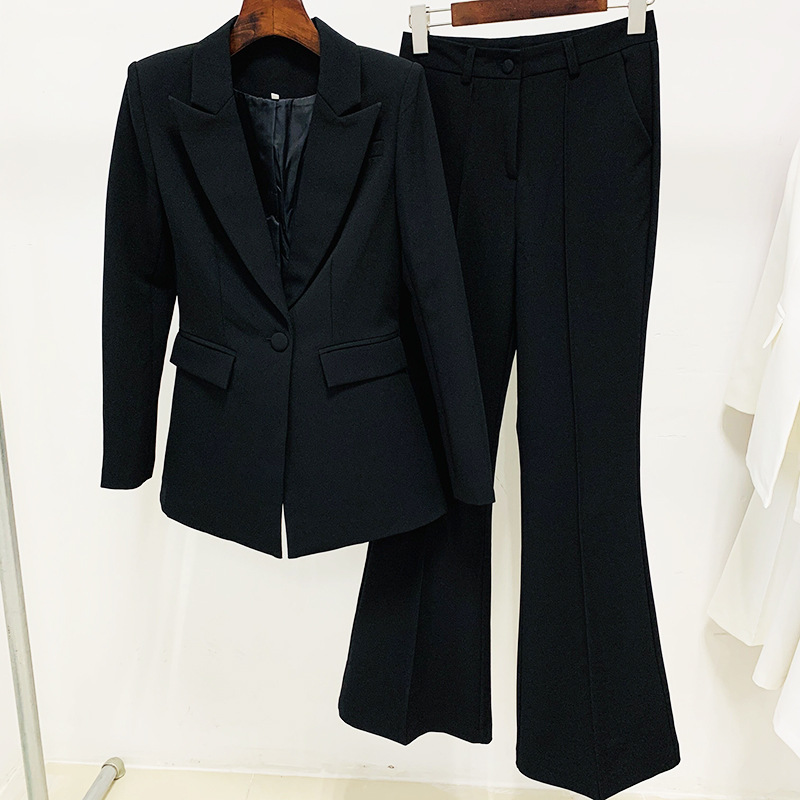 Chic One-Button Blazer And Flare Pants Set - Image 7