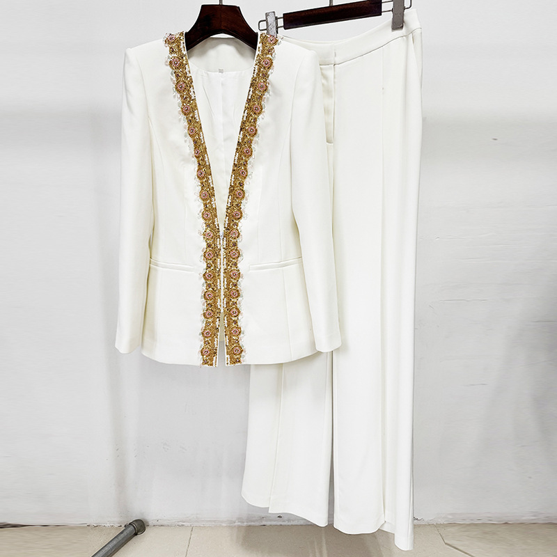 Fashionable Sequin Embellished Jacket And Pants Set - Image 6