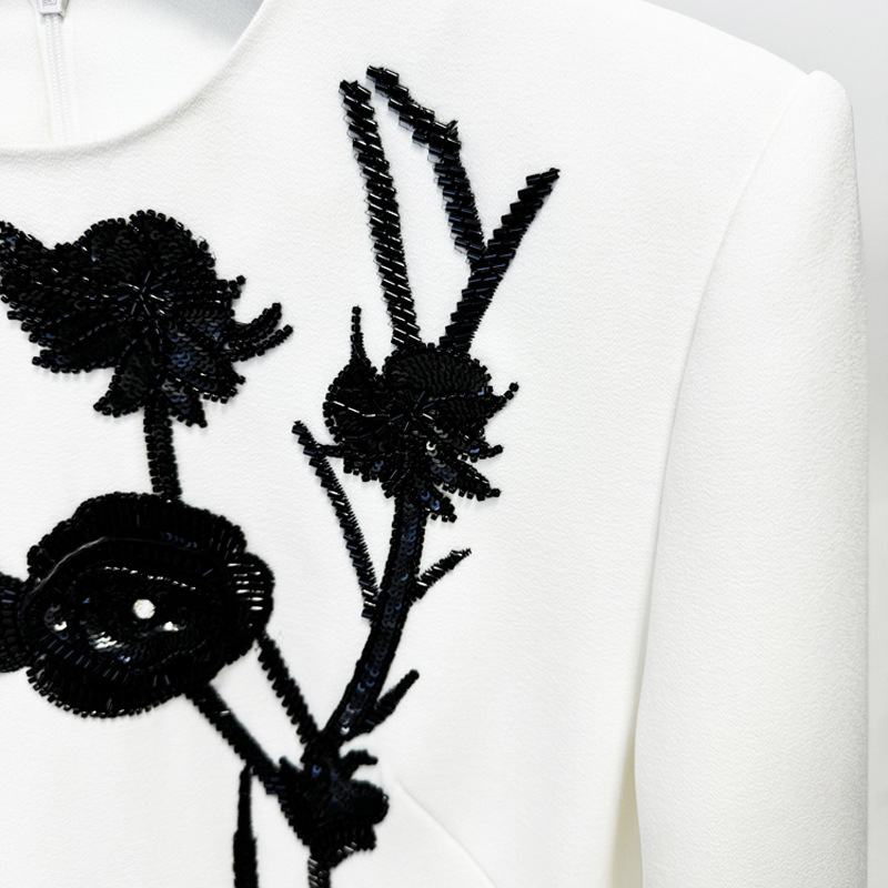 Floral Appliqué Long Sleeve Dress Elegant Gown - Image 3