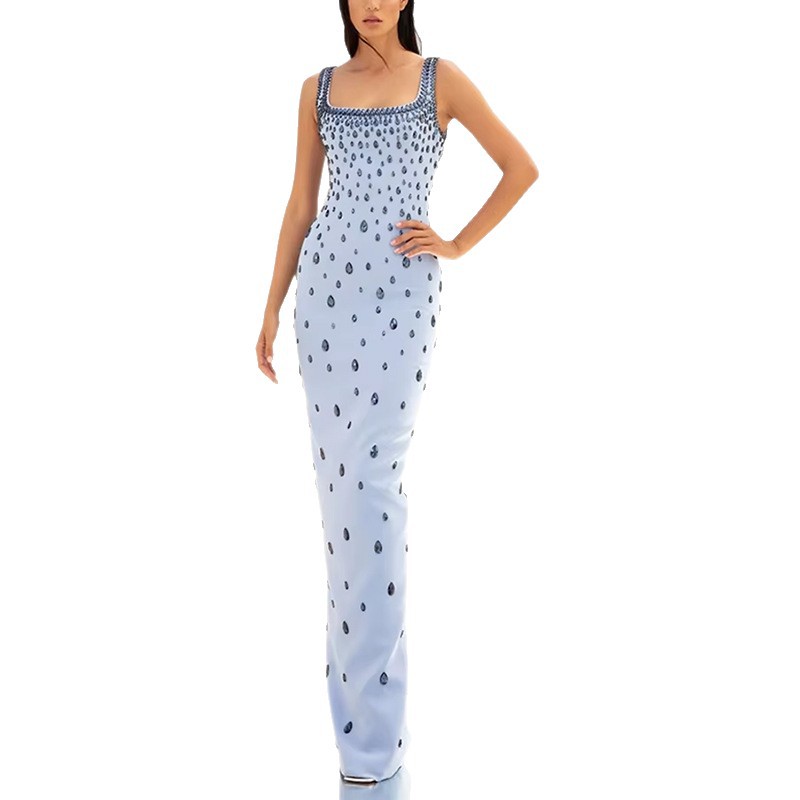 Fashion Beaded Sequin Maxi Dress With U-Neck - Image 5