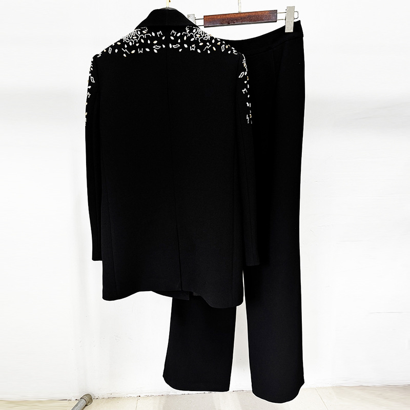 Luxury Beaded Blazer And Trousers Set Elegant Street Style - Image 3