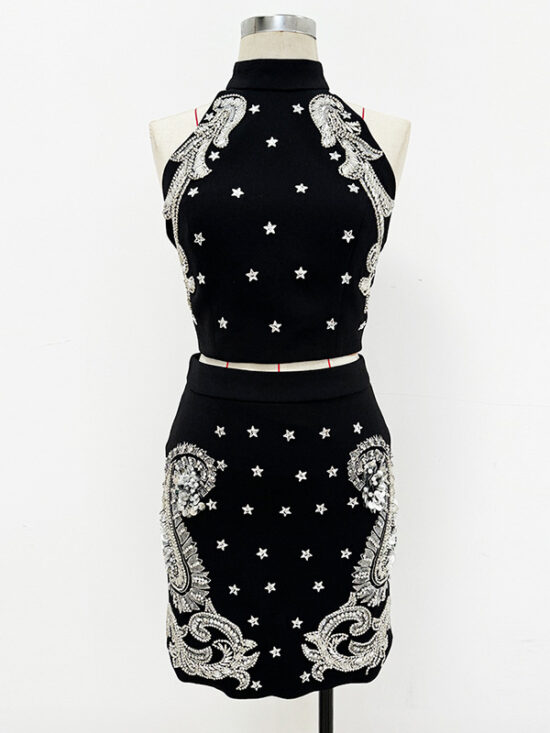 Fashionable Beaded Cami Top And Mini Skirt Set