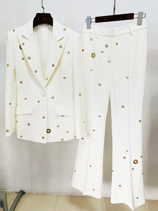 Metallic Button Blazer & Trousers Set Elegant Street Style