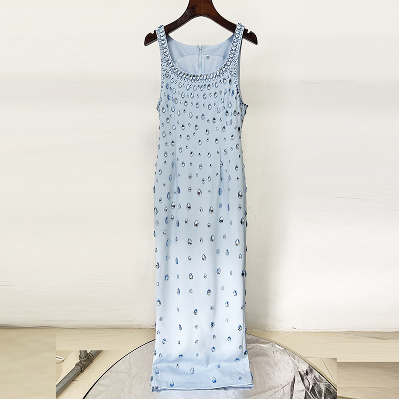 Fashion Beaded Sequin Maxi Dress With U-Neck - Image 3