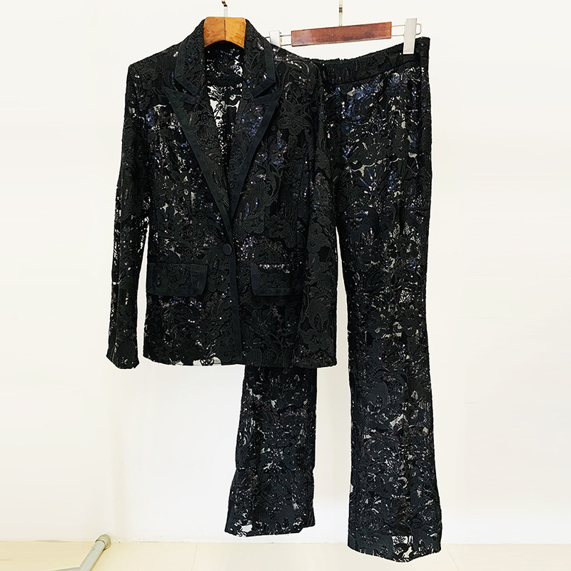 Elegant Embroidered Sequin Blazer And Trousers Set - Image 7