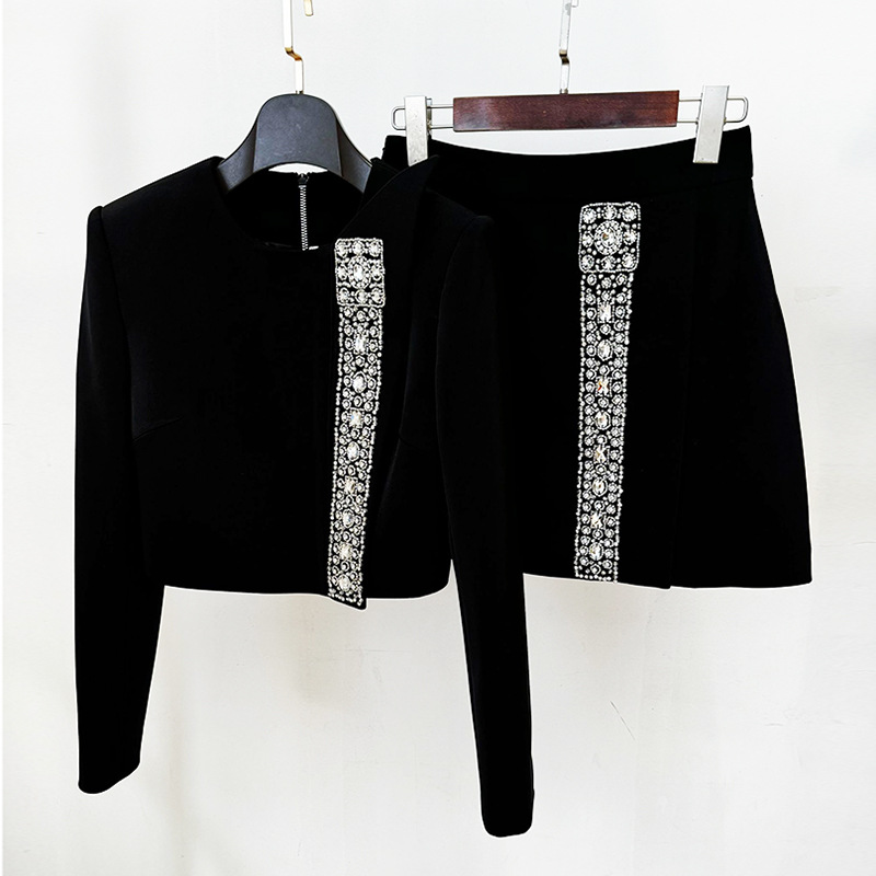 Trendy Black Beaded Jewel-Embellished 2-Piece Skirt Set - Image 6