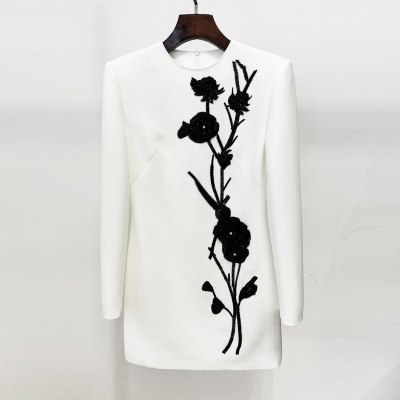Floral Appliqué Long Sleeve Dress Elegant Gown - Image 6