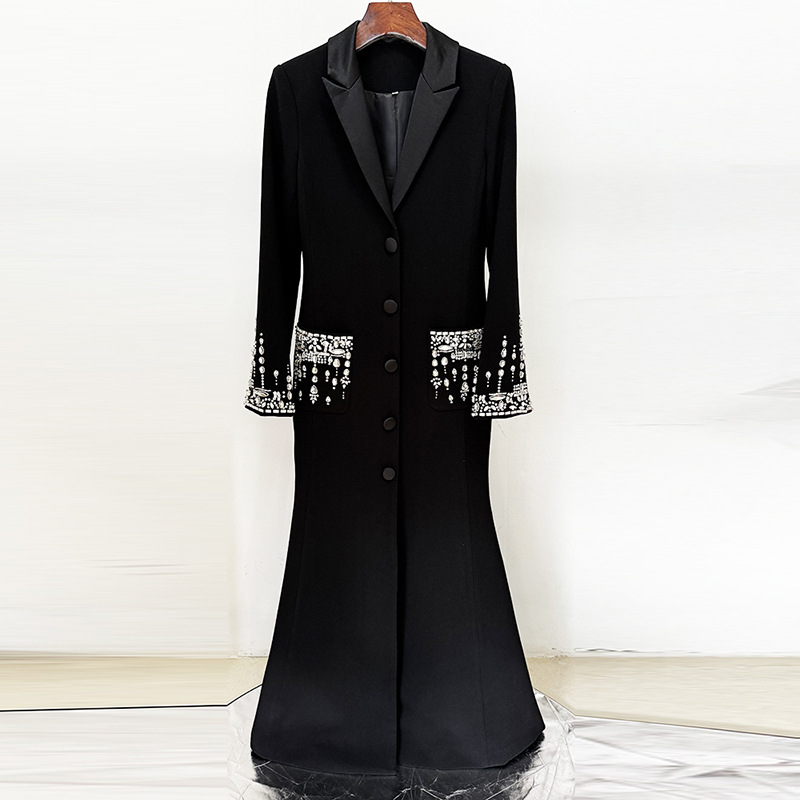 Elegant Tailored Satin Dress With Beaded Embellishments