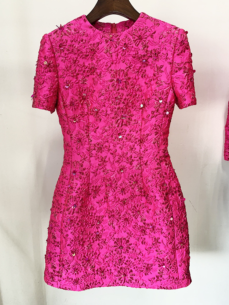 Elegant Floral Embellished Short Sleeve Dress - Image 6