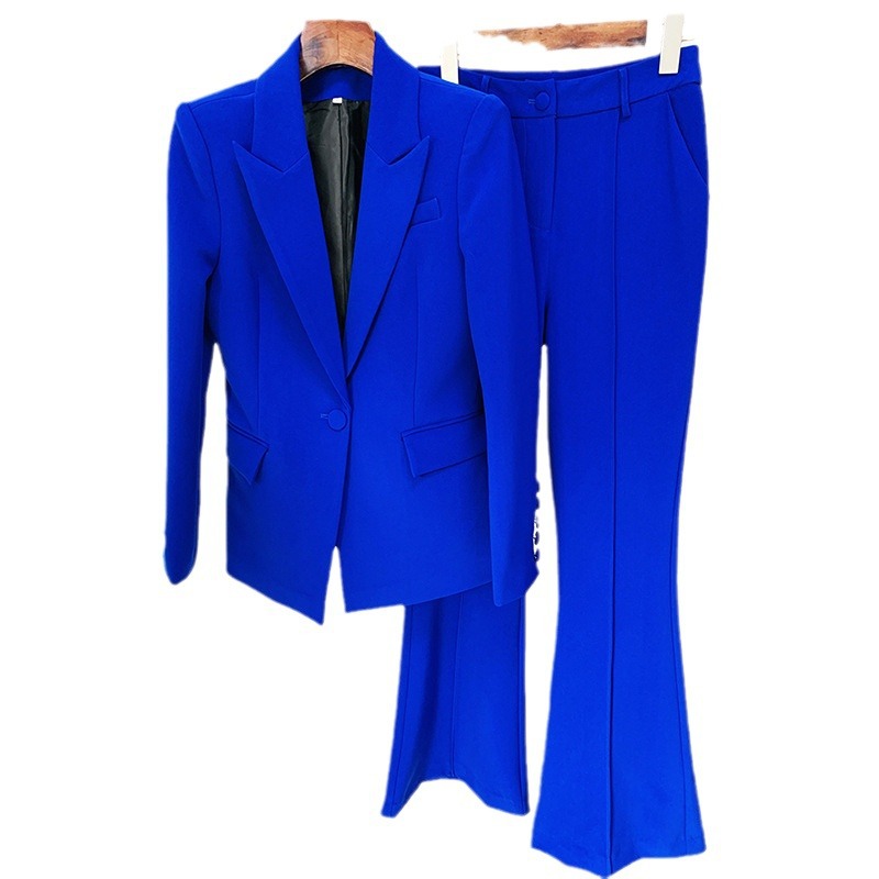 Chic One-Button Blazer And Flare Pants Set - Image 5