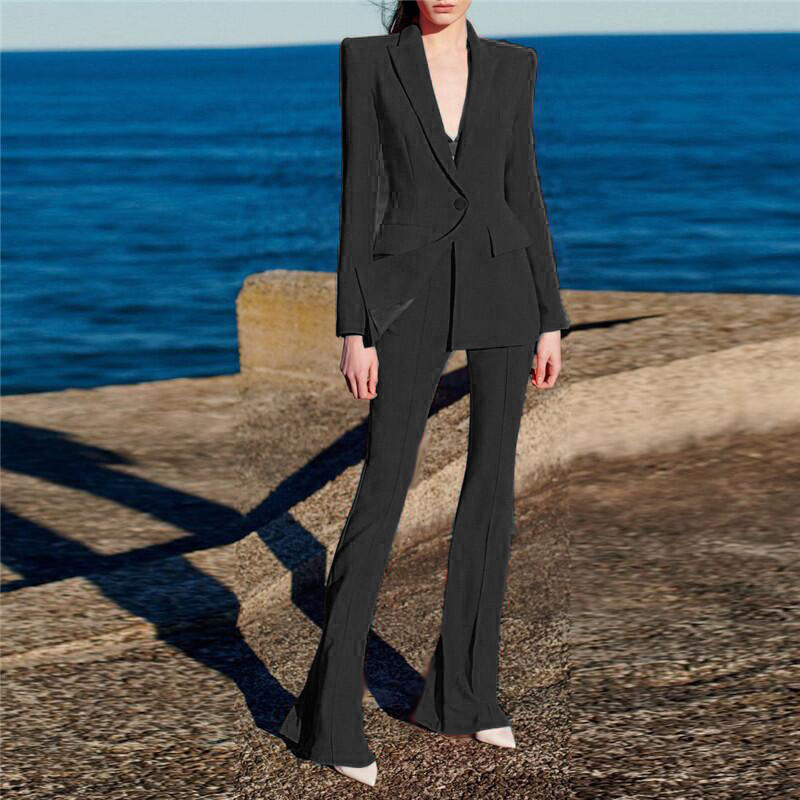 Chic One-Button Blazer And Flare Pants Set - Image 2