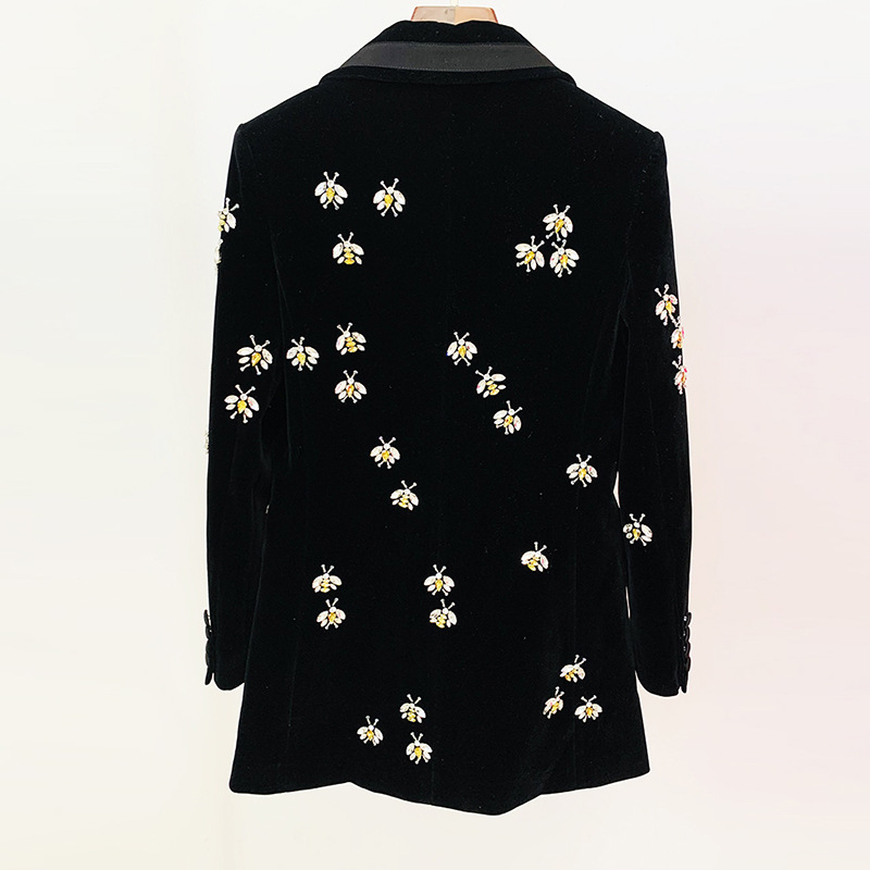 Stylish Fitted Bee Embellished Velvet Blazer - Image 2