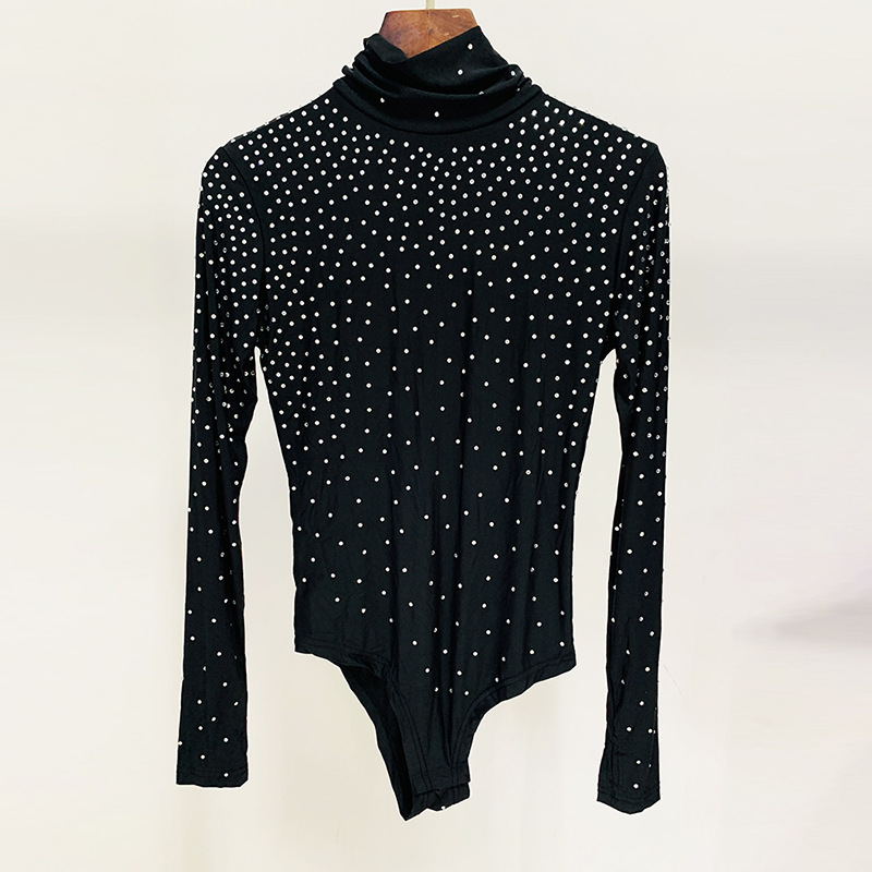 Fashion Rhinestone High Neck Long Sleeve Bodysuit & Ruffled Skirt Set - Image 6
