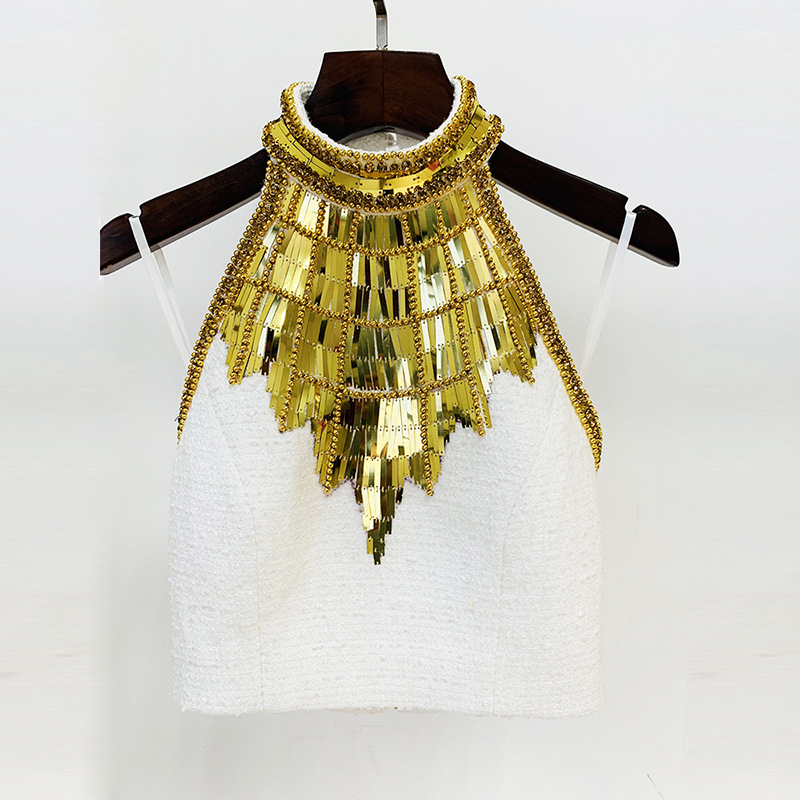 Fashionable Beaded Sequin Halter Neck Top And Mini Skirt Set - Image 2