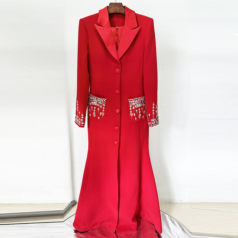 Elegant Tailored Satin Dress With Beaded Embellishments - Image 8