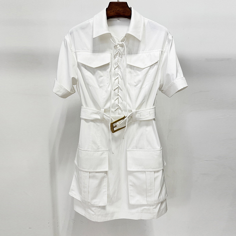 Trendy Casual Short Sleeve Dress With Belt - Image 2