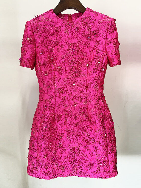 Fashion Pink Casual A-Line Dress With Beaded Embellishments