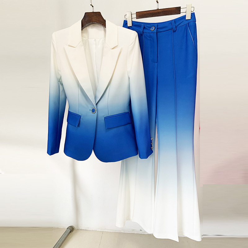 Fashionable Gradient Color Blazer And Flared Pants Set - Image 7