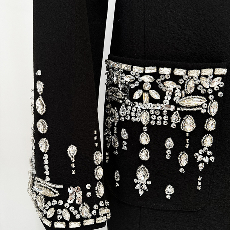 Elegant Tailored Satin Dress With Beaded Embellishments - Image 3