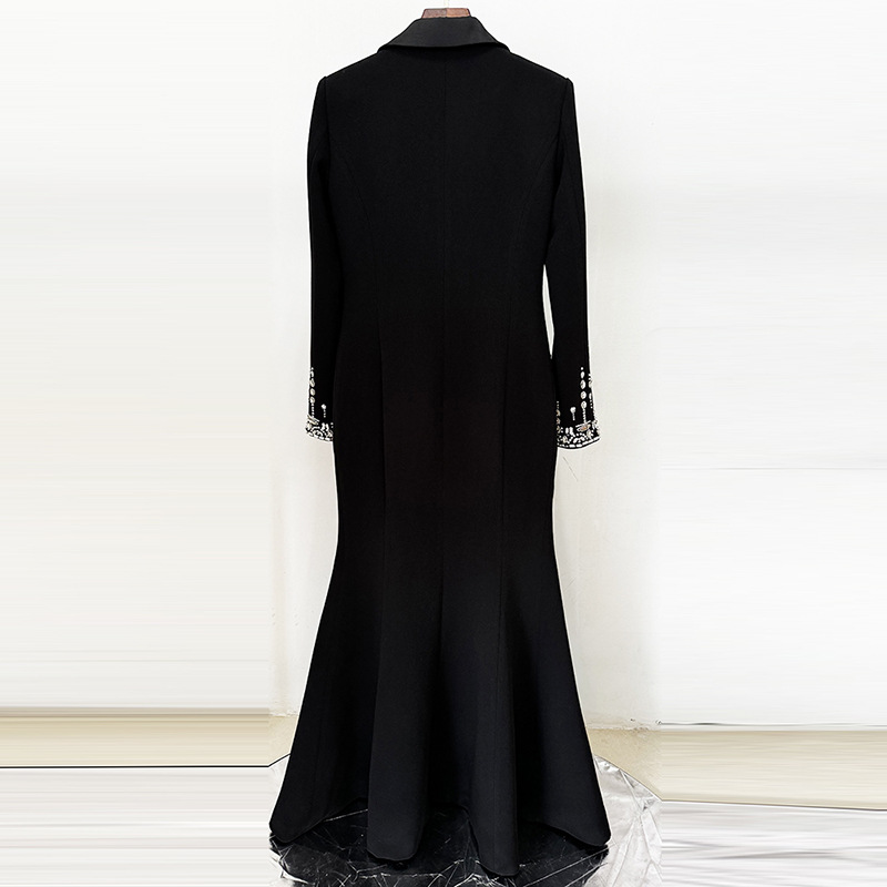 Elegant Tailored Satin Dress With Beaded Embellishments - Image 2
