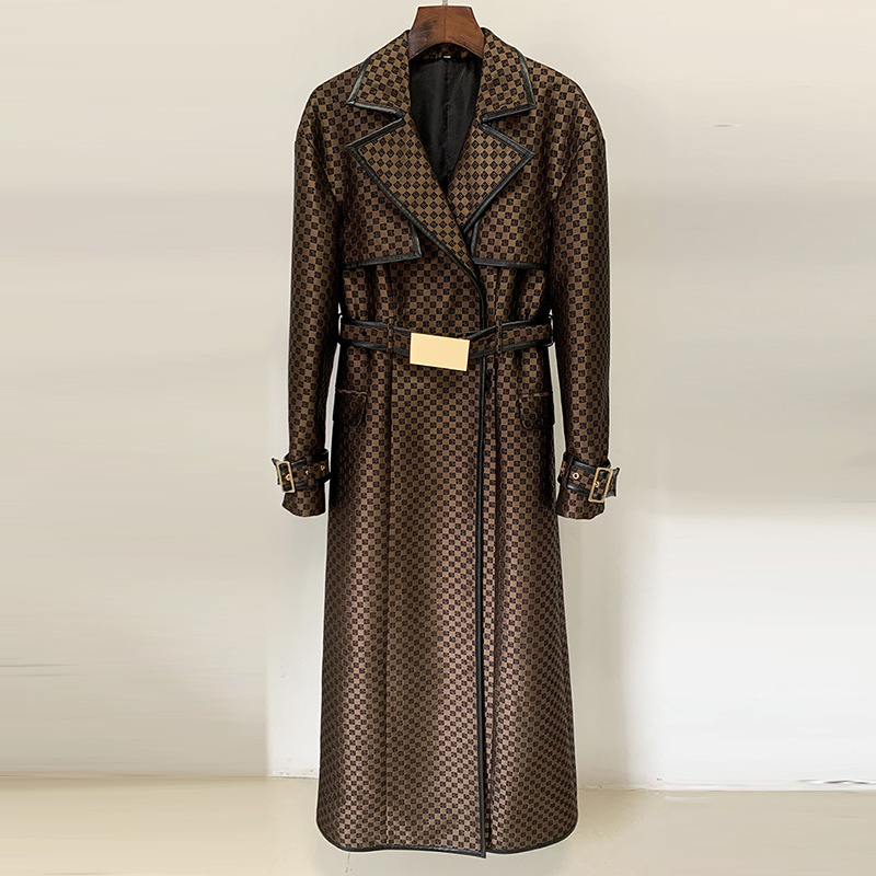 Fashionable Long Coat With Maze Pattern And Belt - Image 6
