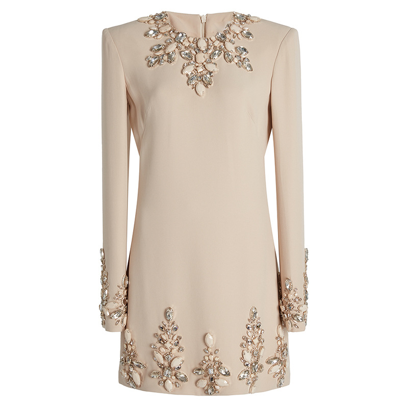 Elegant Beaded Long Sleeve Dress With V-Neck For Women - Image 5