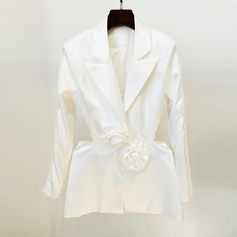 Trendy Hollow Floral Beaded Blazer Pants Set - Image 6
