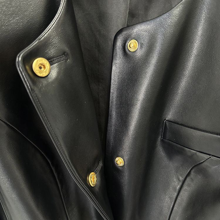 Fashionable Slim Fit Black Pu Leather Jacket With Snail Metal Buttons - Image 4